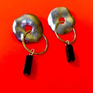 Silver Artisan Fashion Earrings with Onyx Dangle